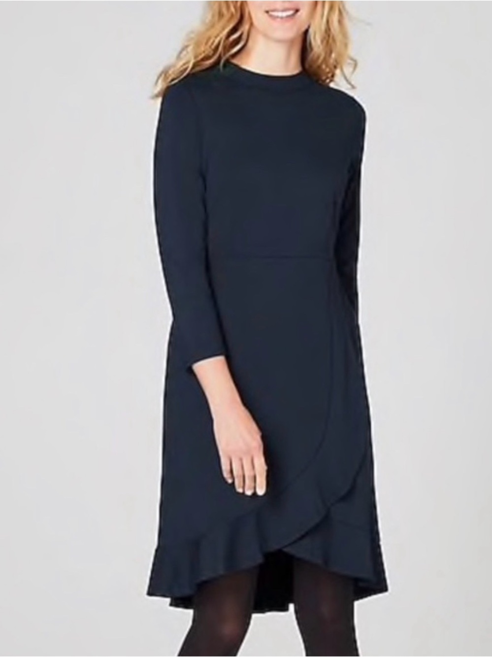 J. Jill Ponte Blue Dress Women’s Size Medium Navy Blue Knit Ruffle Pockets